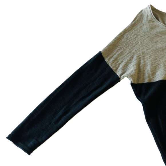 Vince Tan Black Color Block Sweater 100% Cotton Scoop Neck Drop Shoulder Stretch - Picture 8 of 15